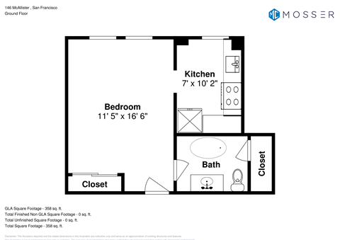 146 McAllister Unit - Studio Floor Plan 2